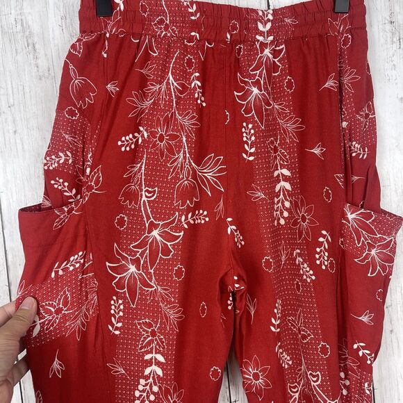 Urban Outfitters Pants Women XS Red‎ Floral Marguerite Linen Blend Colorful - Picture 9 of 12
